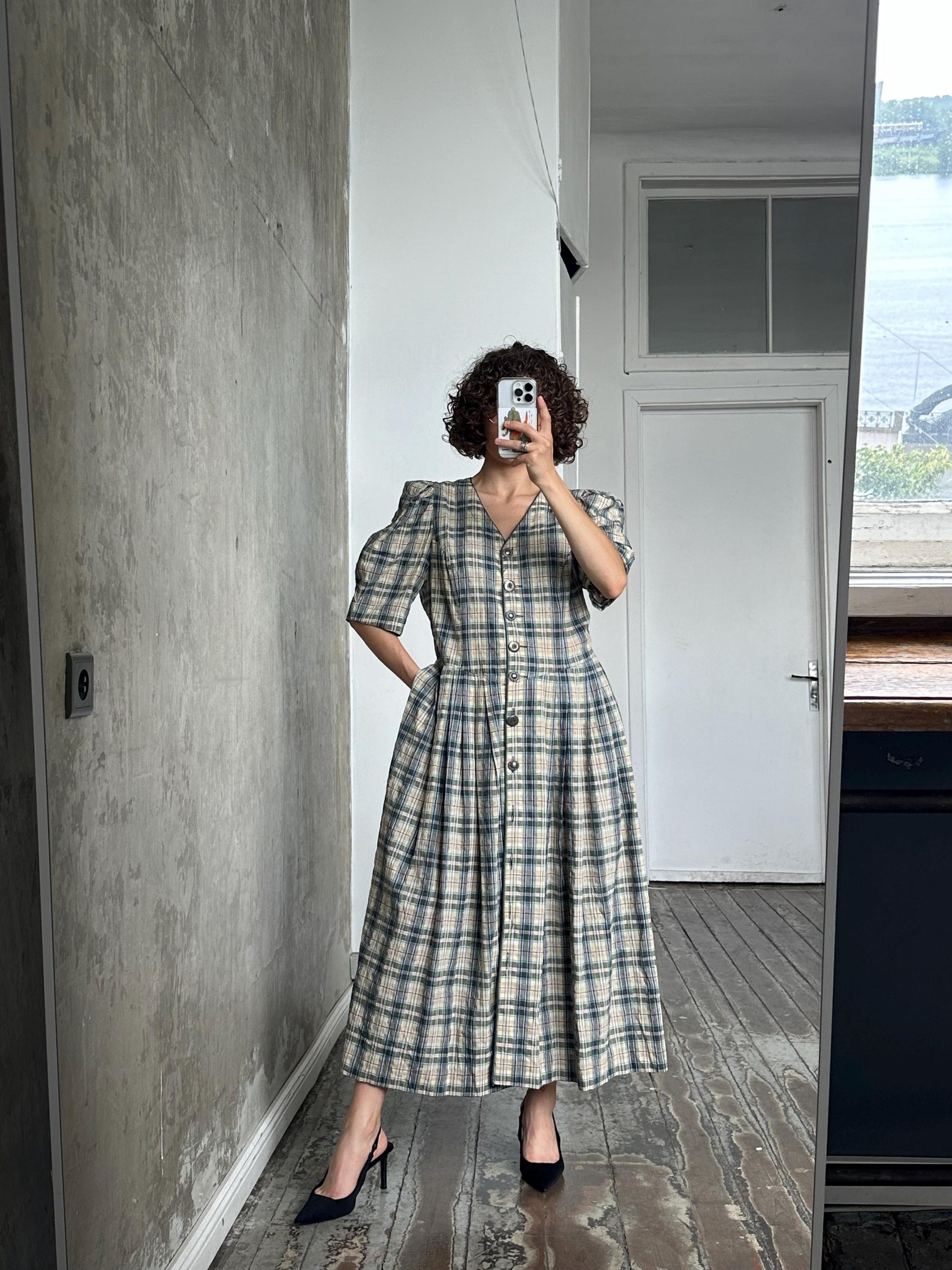 15084 Brown Check Dress main image 0