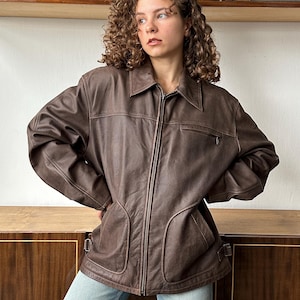 Vintage oversized brown leather jacket