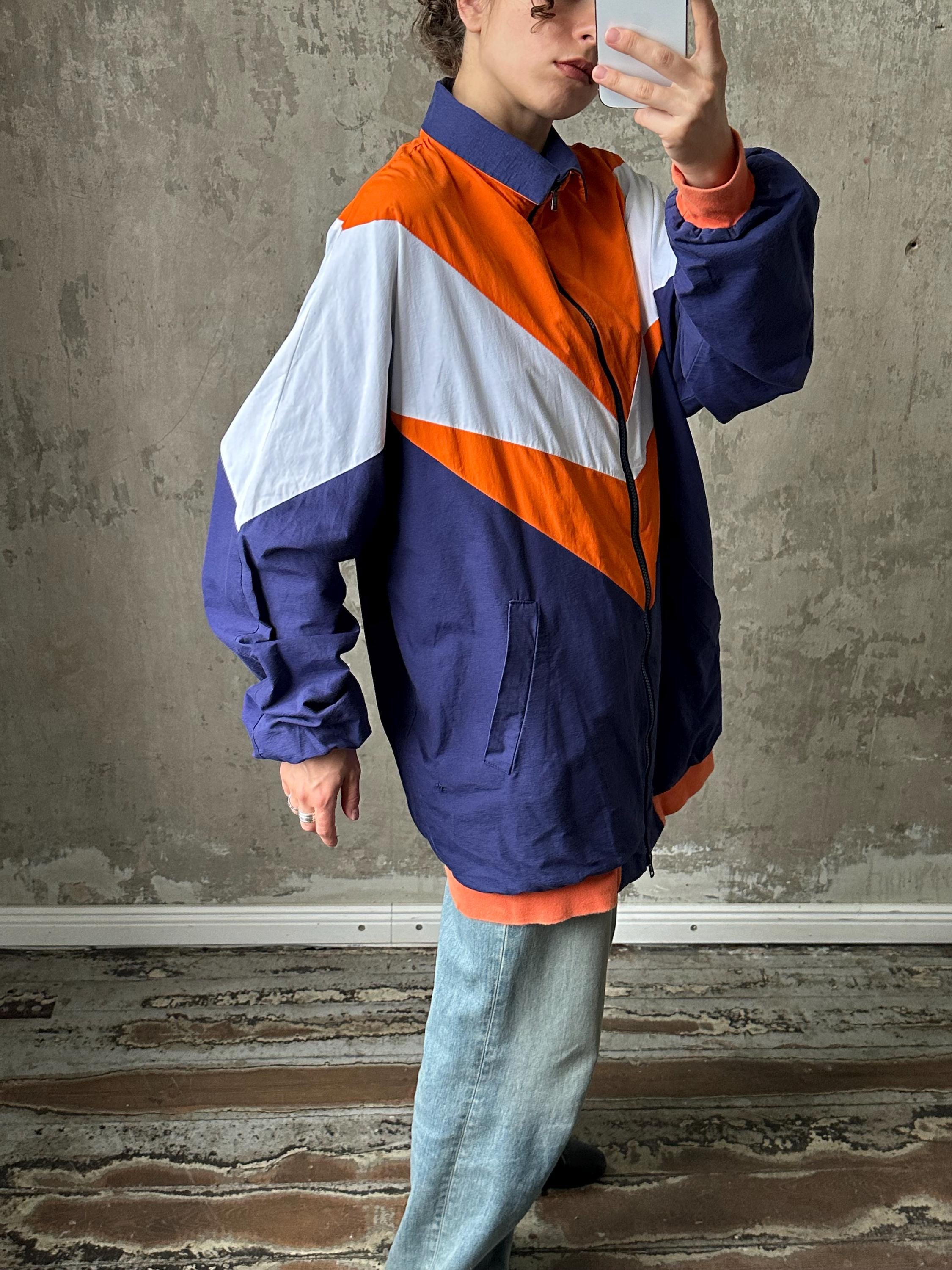 Tri Color Jacket Vintage Oversized Tri-color Athletic Jacket in Blue-orange-white - Etsy