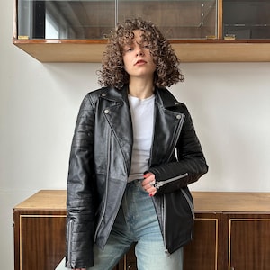 Blouson de moto en cuir de style vintage noir