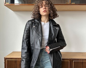 ジャケット・アウター 80s 90s Euro vintage black cashgora coat 80's - 90's Vintage Motorcycle Leather Jacket XL Branded