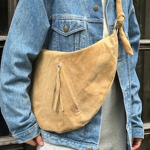 sac à bandoulière vintage en cuir marron camel