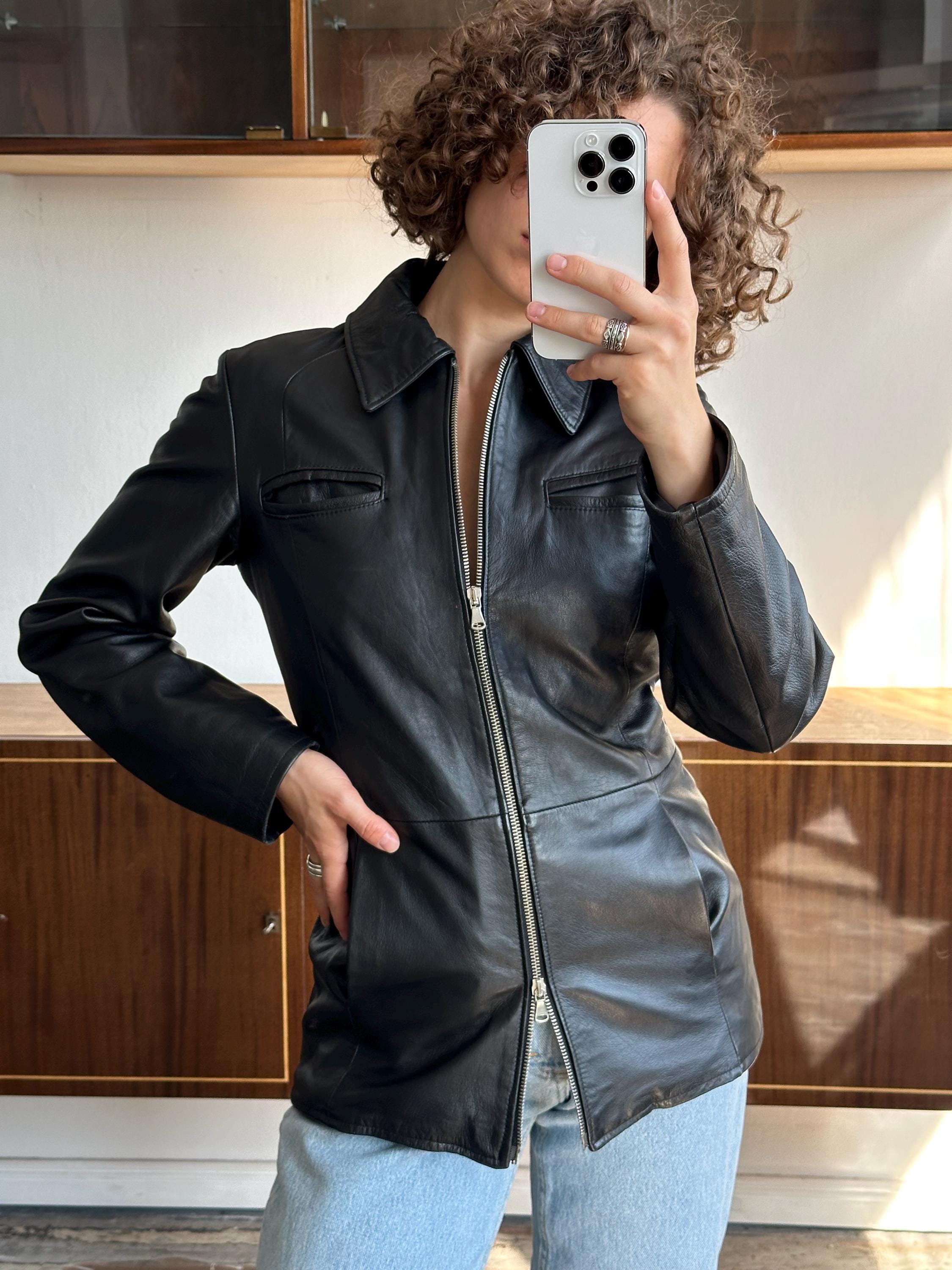 Vintage 90s Zipped Leather Jacket, Black Boxy Jacket - Etsy Vintage 90s Zipped Leather Jacket, Black Boxy Jacket - Etsy