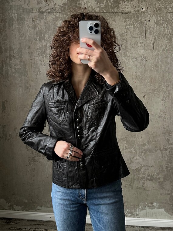 Vintage boxy leather blazer in black leather jacket