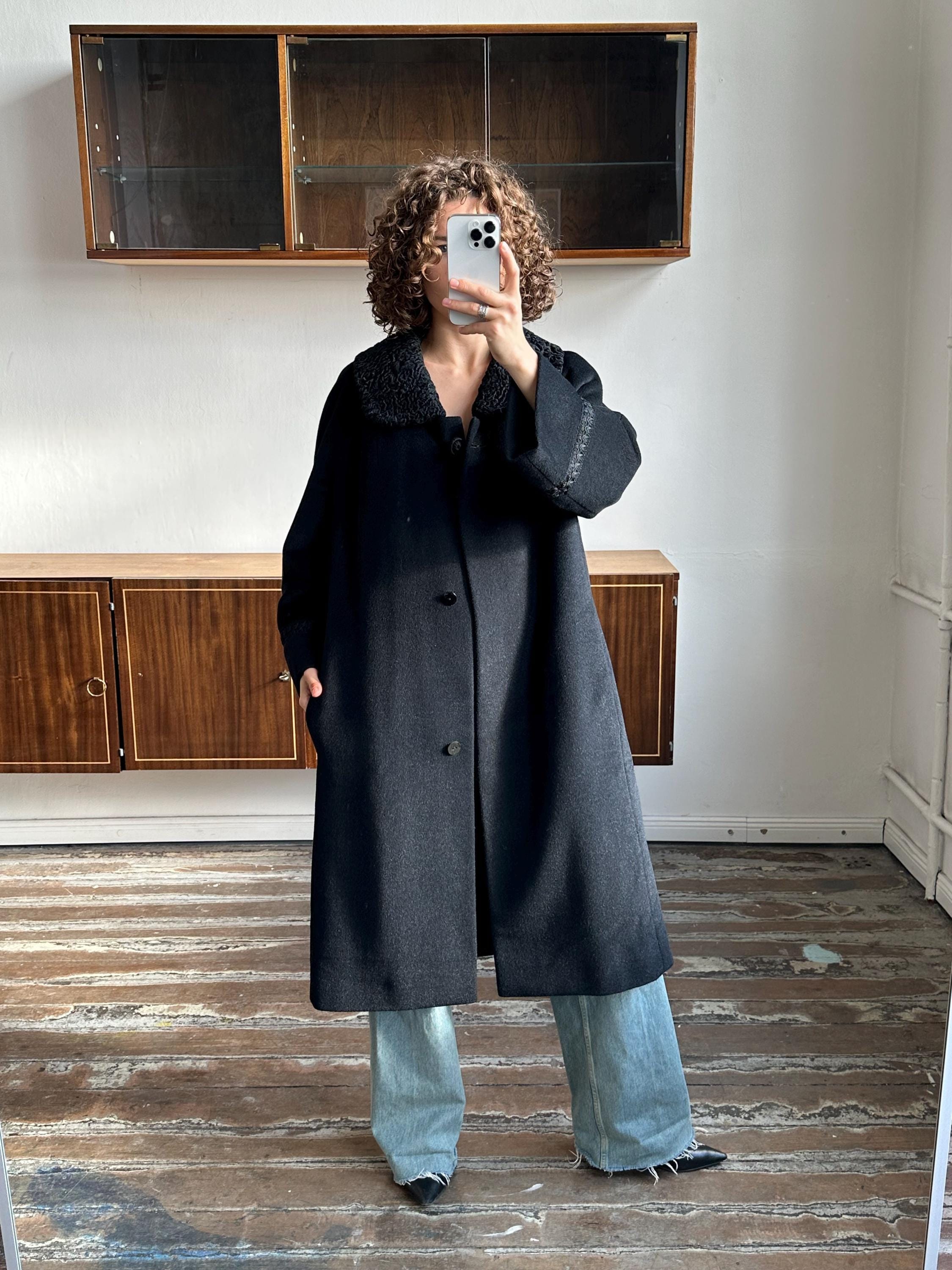 90年代のヴィンテージ モヘア/ウール ブレンド コート (ブラック