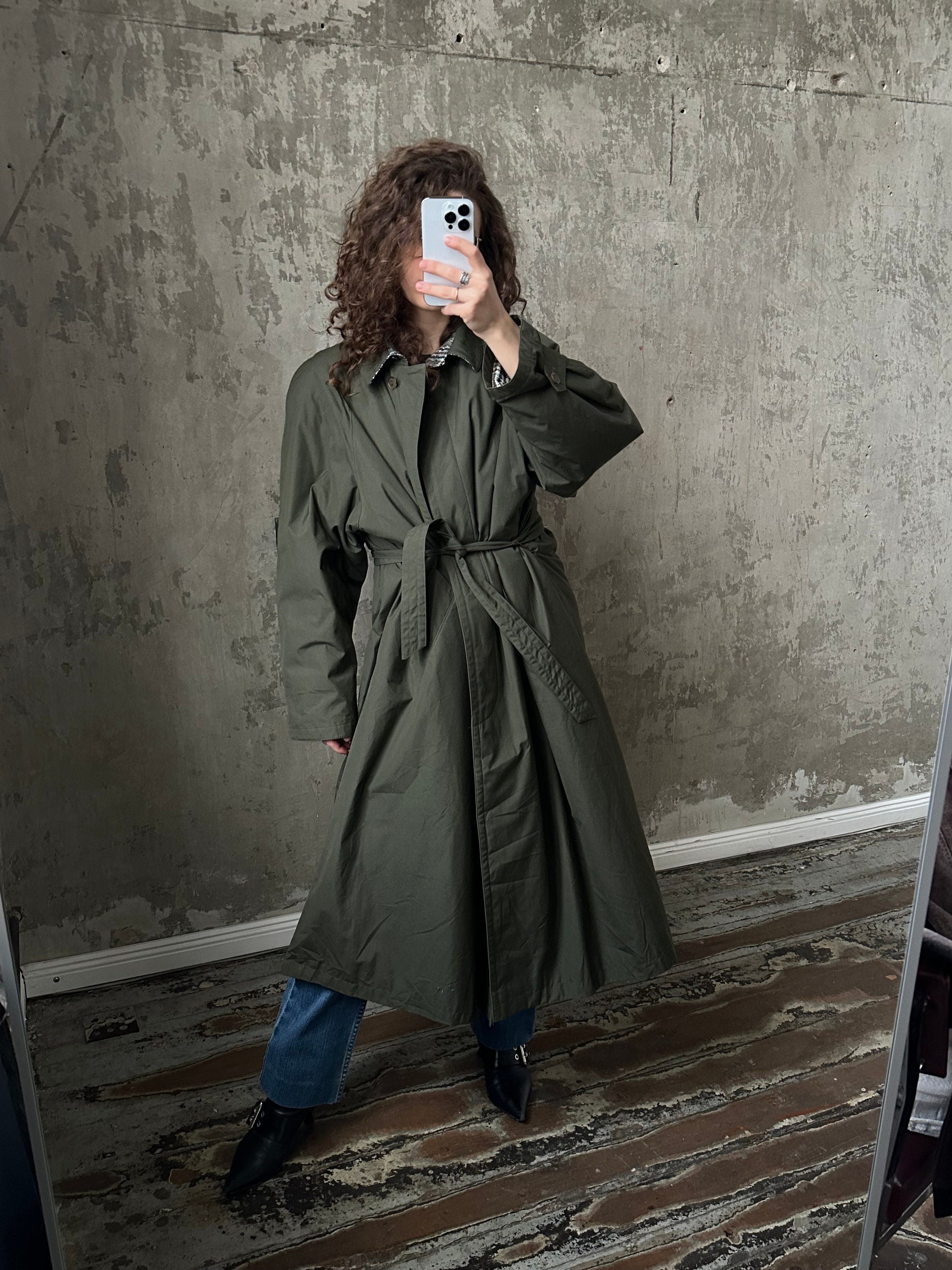 Dark green shop rain coat