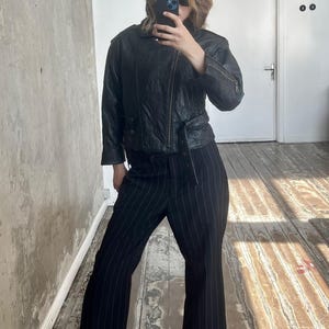Elegant Retro Belted Biker Leather Jacket main image 0