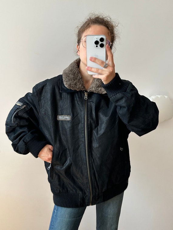90s leather cheap bomber jacket