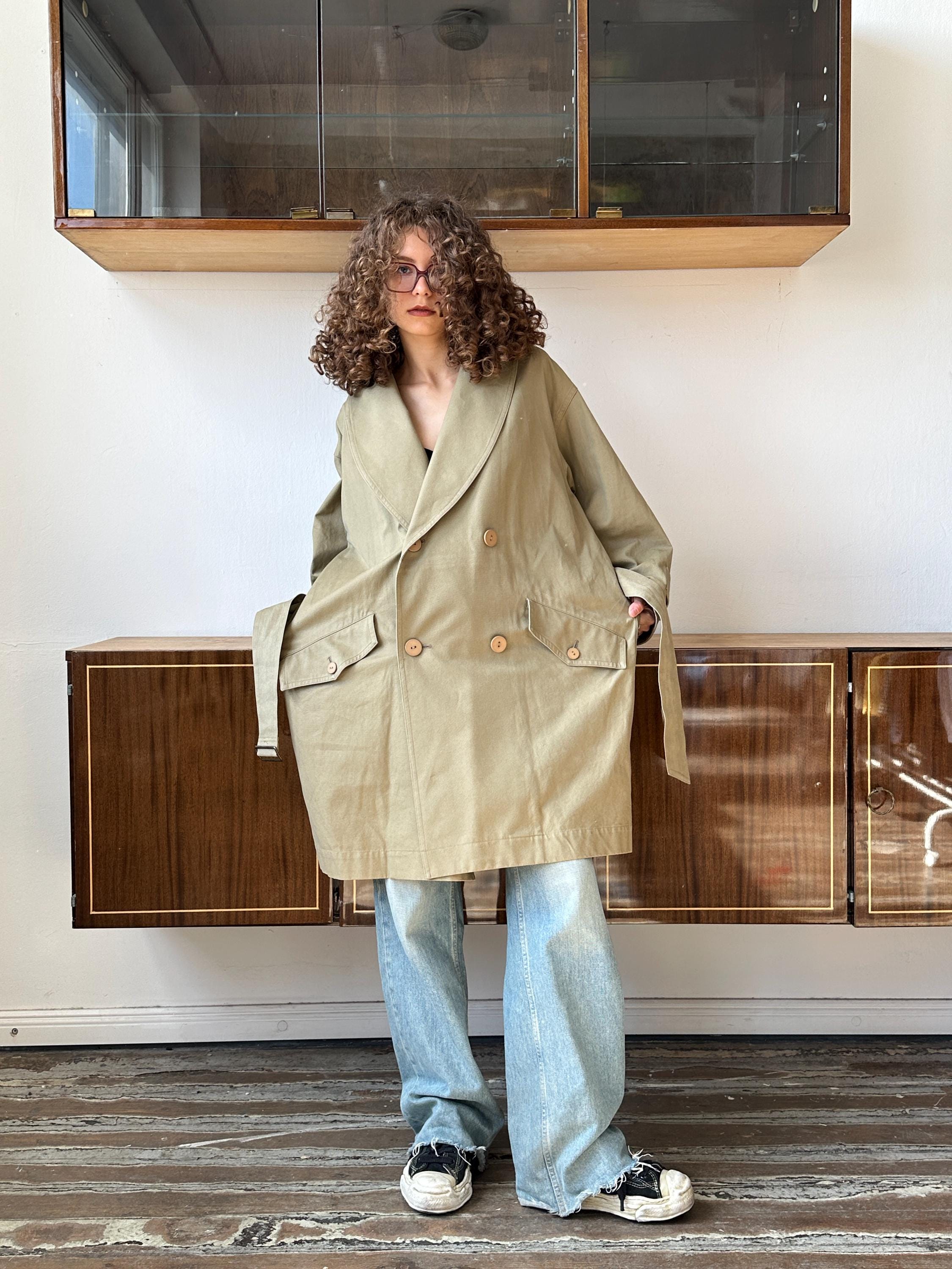 Archive 80s Issey Miyake Plantation Trench Coat in Green, Khaki - Etsy