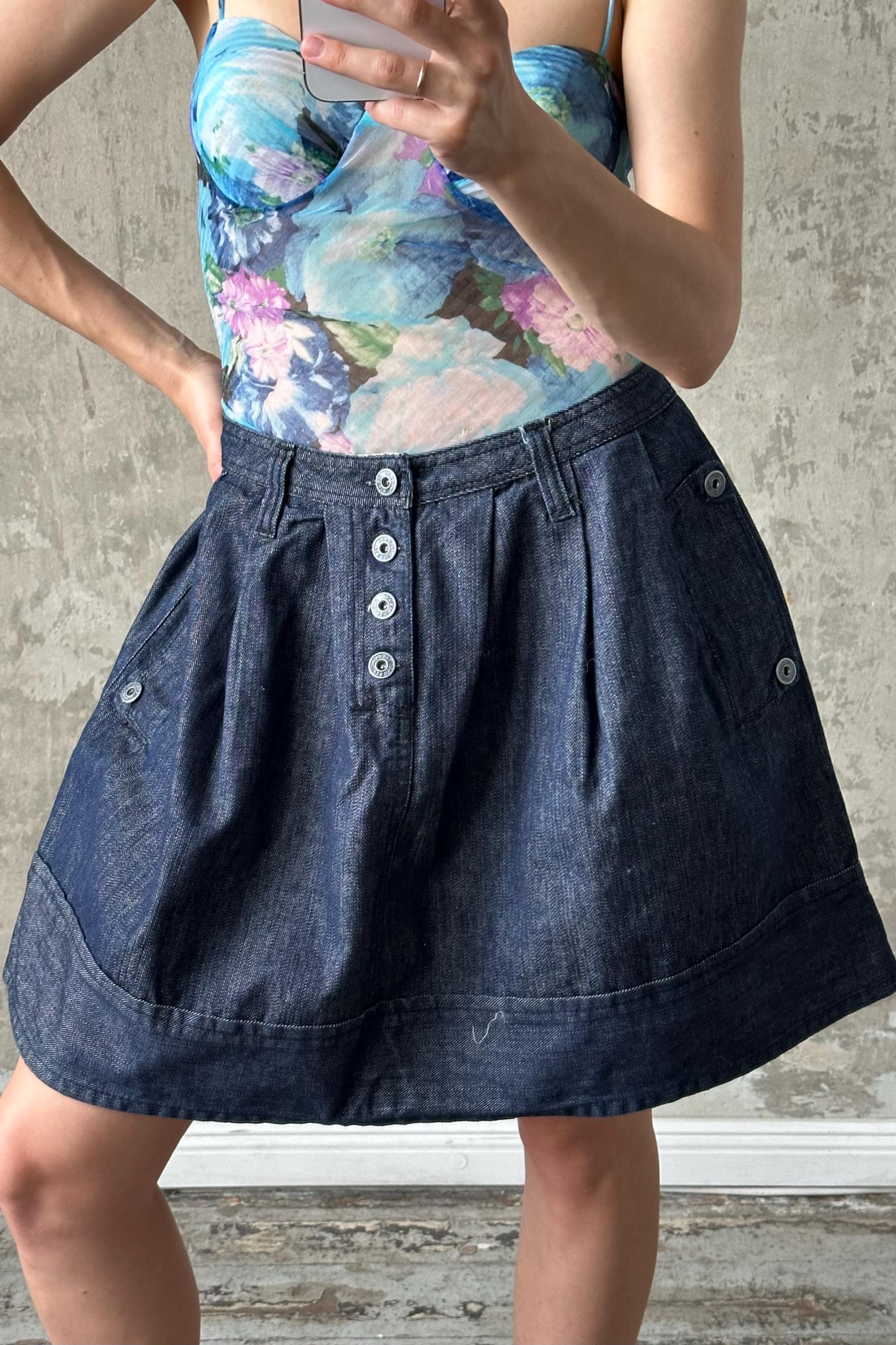 80s Denim Ruffle Skirt