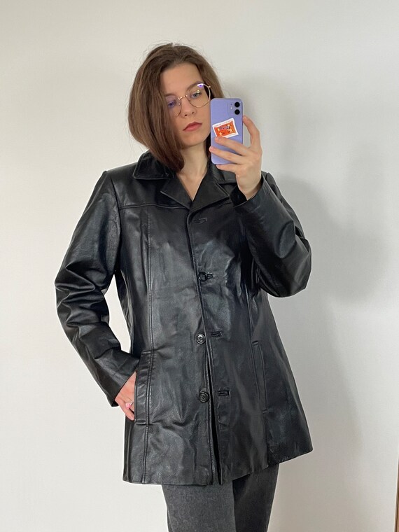 90s black leather jacket best sale
