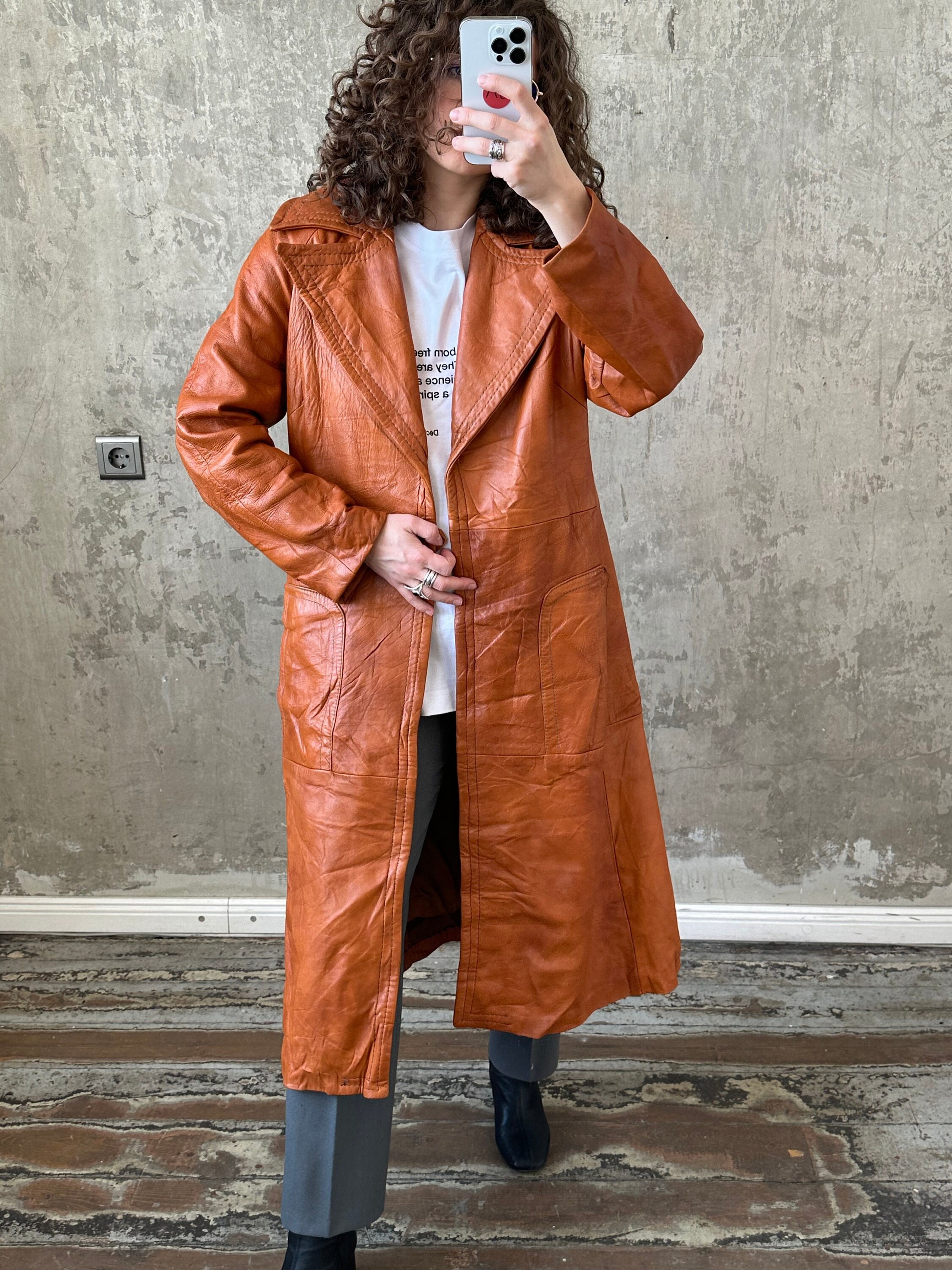 Vintage 90s Genuine Leather Coat in Orange - Etsy Vintage 90s Genuine Leather Coat in Orange - Etsy