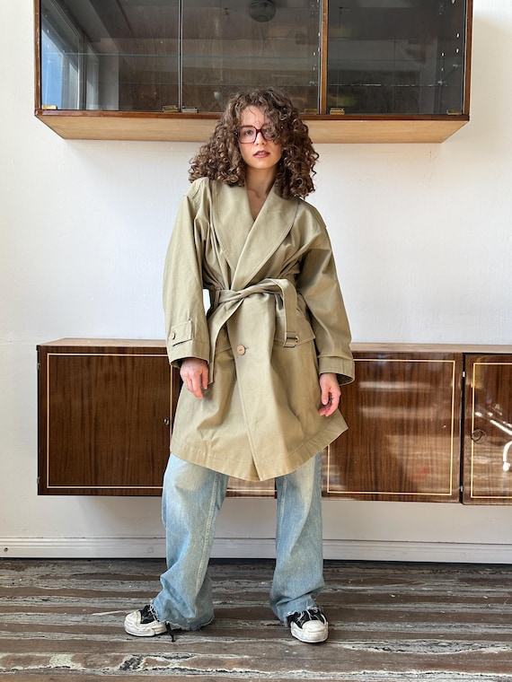 Archive 80s Issey Miyake Plantation trench coat in gr… - Gem