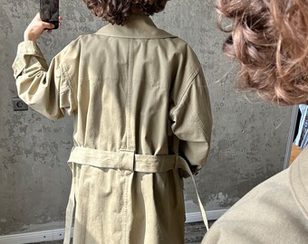 Archive 80s Issey Miyake Plantation Trench Coat in Green