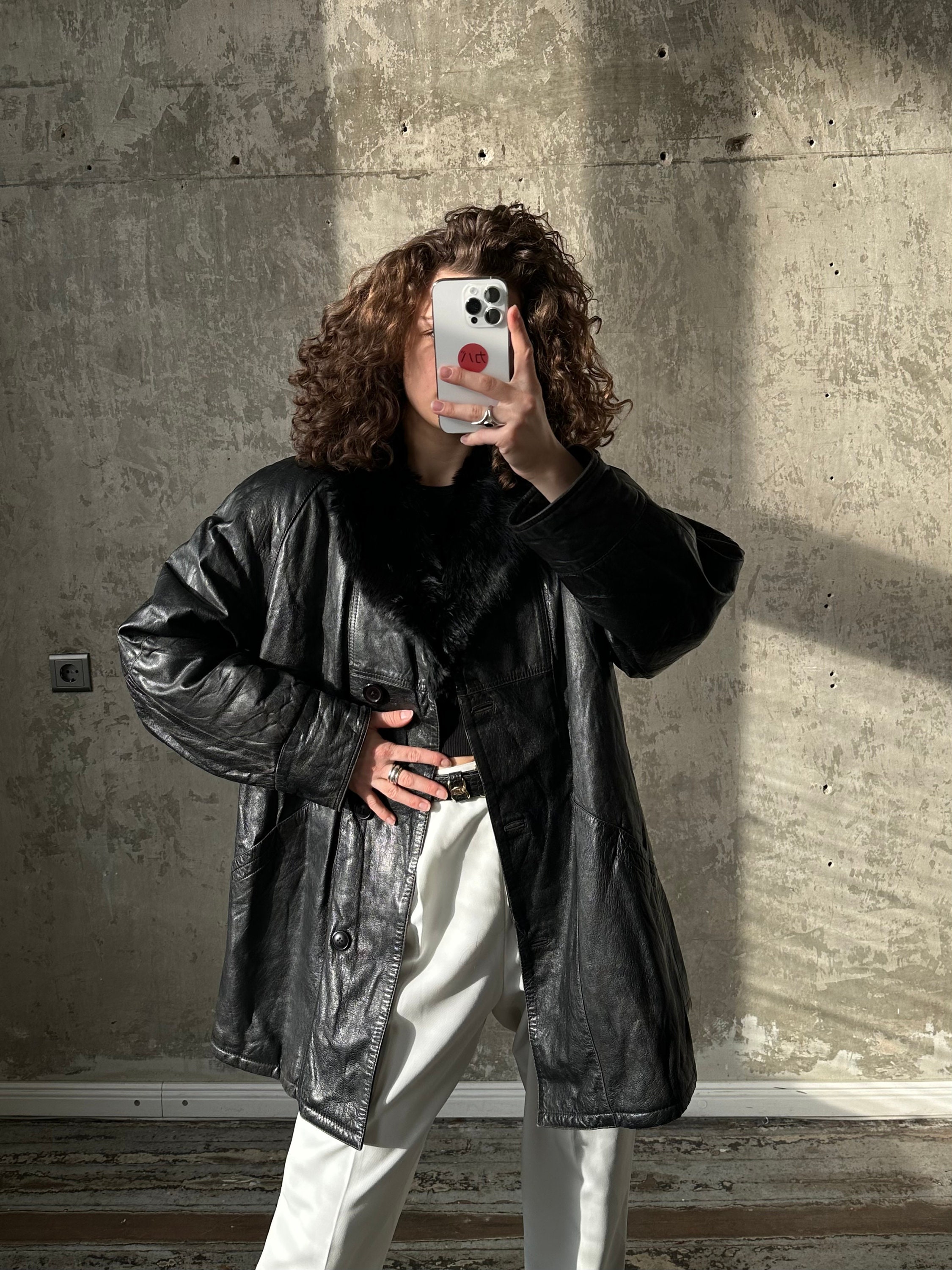 【コンビニ受取対応商品】 Vintage 90s Black Leather Jacket With Fur Collar - Etsy ジャケット・アウター