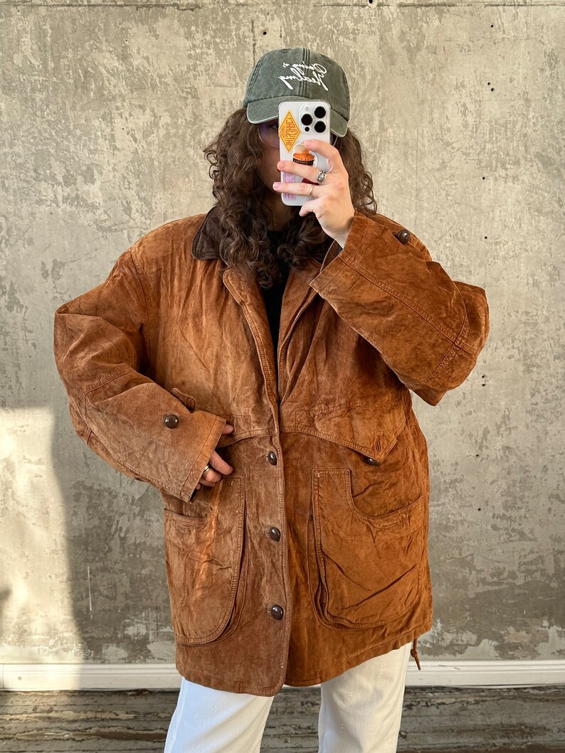 Vintage McNeal Suede Bomber Jacket Men’s Brown Leather Flight Coat Retro 90s Large