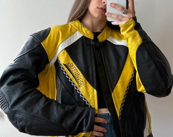 Vintage Dainese leather biker jacket, race car jacket in yellow and black