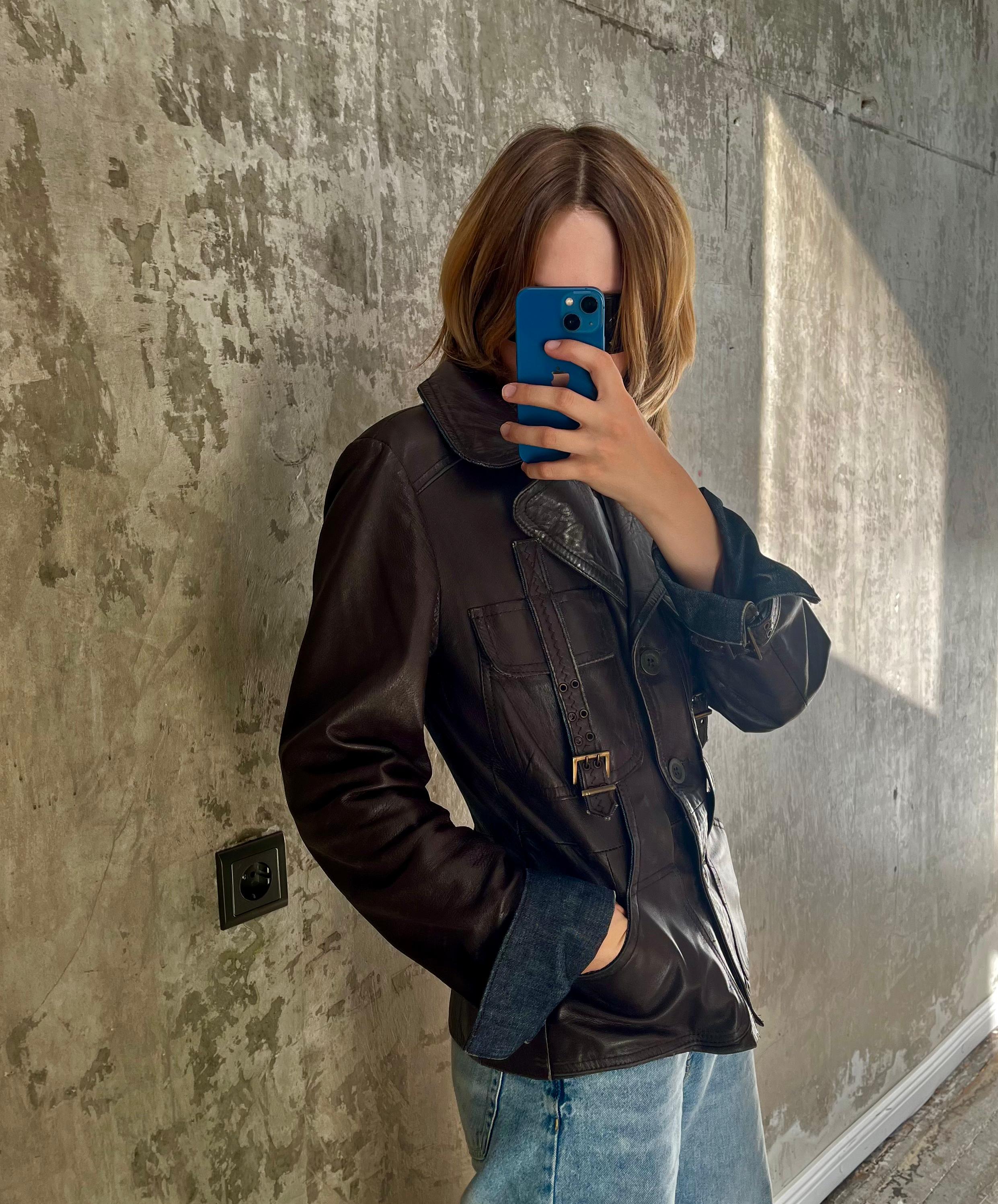 ジャケット・アウター 90s   jeans leather jacket 90s unknown vintage denim leather jacket 【公式通販】