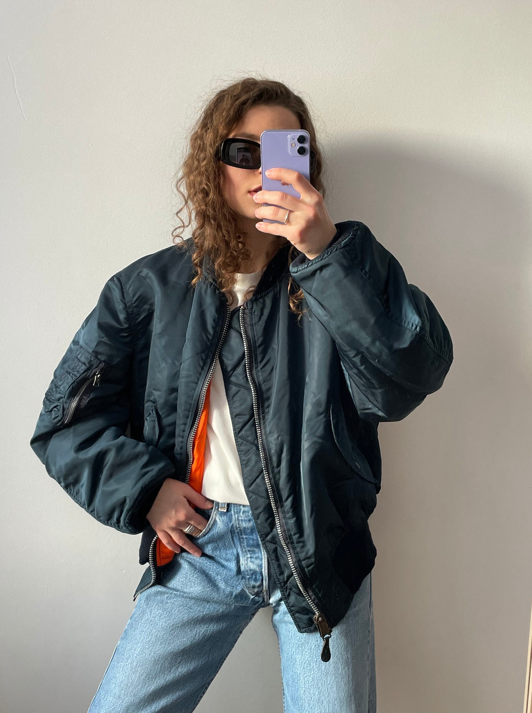 Vintage ALPHA Oversized Bomber Jacket on Green - Etsy