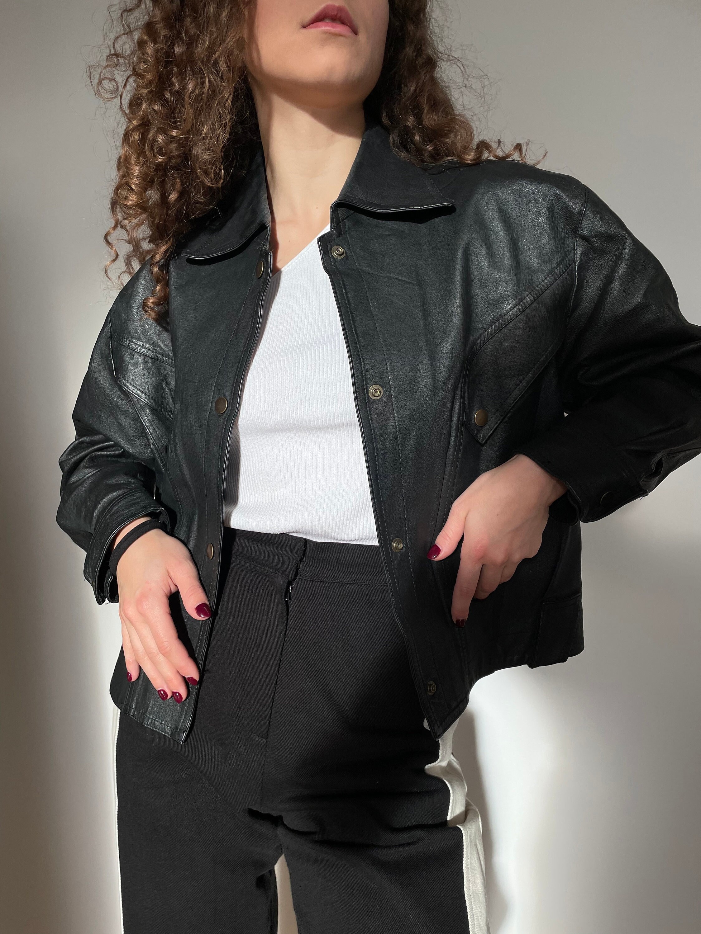 oversized cropped lederjacke