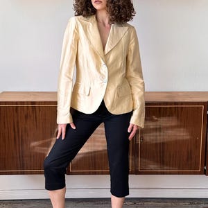 Vintage silk cropped blazer in gold