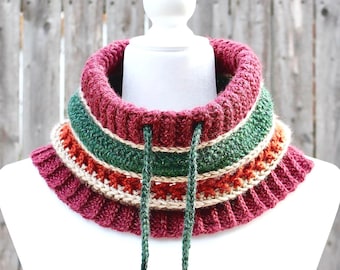 CROCHET PATTERN Easy Drawstring Cowl || Persinette Crochet Cowl in 3 sizes - Instant PDF pattern download - Photo tutorial Included.