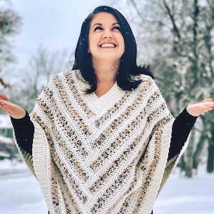 CROCHET PATTERN Striped Poncho || Maple Lodge Crochet Log Cabin Wrap (Toddler-Adult) - Instant PDF download - Photo tutorial Included.