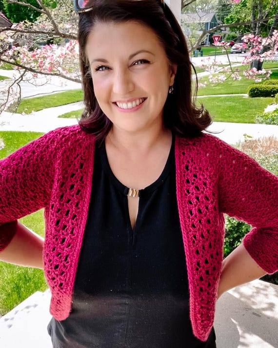 Ladies Knitted Crochet Cardigan Shrug Bolero - Open-Knit Short Sleeve Top In UK Sizes S, M, L (Machine Washable)