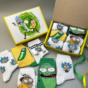 Set de regalo de calcetines Rick y Morty / 6 pares de calcetines unisex / Calcetines artísticos / Calcetines divertidos / Calcetines de dibujos animados / Paquete de calcetines / Calcetines de diseño