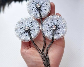 Beaded brooch "Dandelion" | Handmade jewelry | Fine jewelry | Beaded embroidery | Made in Ukraine | Flower decoration | Pin-flower