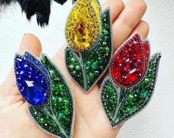 Beaded brooch "Tulip" | Handmade jewelry | Fine jewelry | Beaded embroidery | Made in Ukraine | Flower decoration