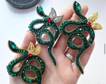 Beaded Snake Brooch: Handmade Embroidered Fine Jewelry