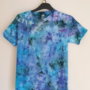 Ocean Ice Tie Dye T-shirt, Purple Blue Green, Handmade Cotton Tee
