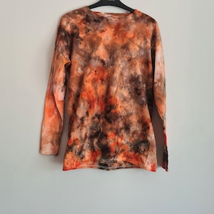 Orange and Brown Ice Dye Tie-Dye Shirt - Available in Short and Long Sleeved Tee, Vests, Sweatshirts, Women's T-Shirt and Kids designs