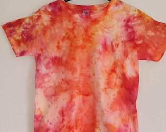 Ice Dye Fire Shirt, Orange, Yellow, Pink Tie-Dye, Handmade Cotton Tee