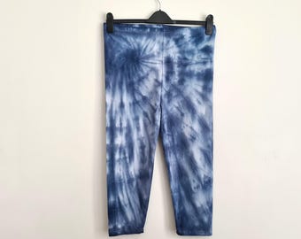 Tie Dye Cotton Leggings, Navy and White Swirl, Stretchy Waistband