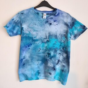 Hand-Dyed Blue Ice Dye T-Shirt, Cotton Blend, Unique Swirls
