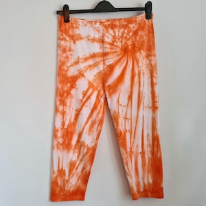 Orange Tie Dye Swirl Full Length or 3/4 Length Cotton Leggings with Stretchy Waistband