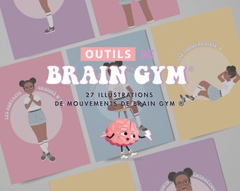 Brain Gym ®: 27 illustrations of Brain Gym ® movements, kinesthetic education module - In French and English - digital