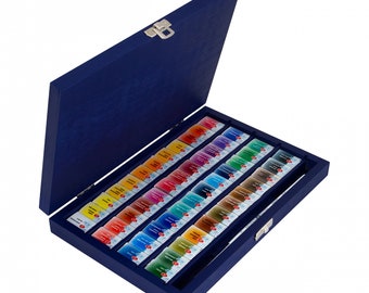 Ensemble de 48 aquarelles de qualité artistique US WHITE NIGHTS, boîte bleue en bois par Nevskaya Palitra