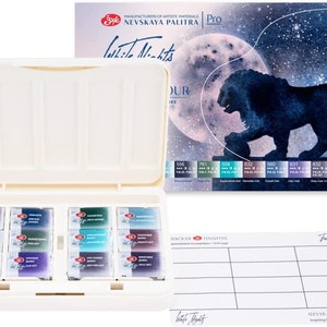 WHITE NIGHTS Artists' Grade Watercolors set 12 Full Pans Granulating Colors, plastic box by Nevskaya Palitra image 2