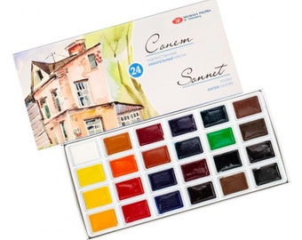 Ensemble de peinture aquarelle Sonnet | 24 peintures à l'aquarelle dans des casseroles | Aquarelles de haute qualité fabriquées en Russie par Neva Palette