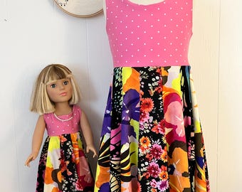 American doll girl and doll both twirly dresses, size 10/12, 14/16, 18/20 doll and me dresses, matching girl and 18" doll outfit, party
