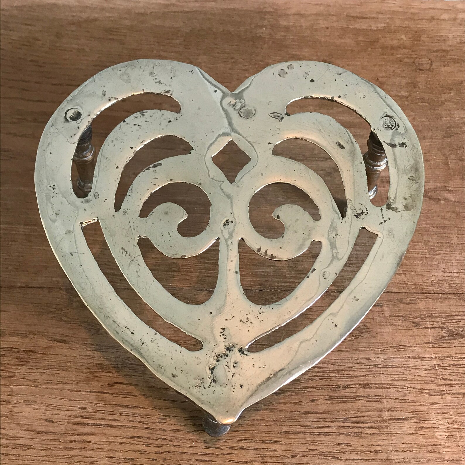 Antique brass trivet heart shaped trivet Etsy
