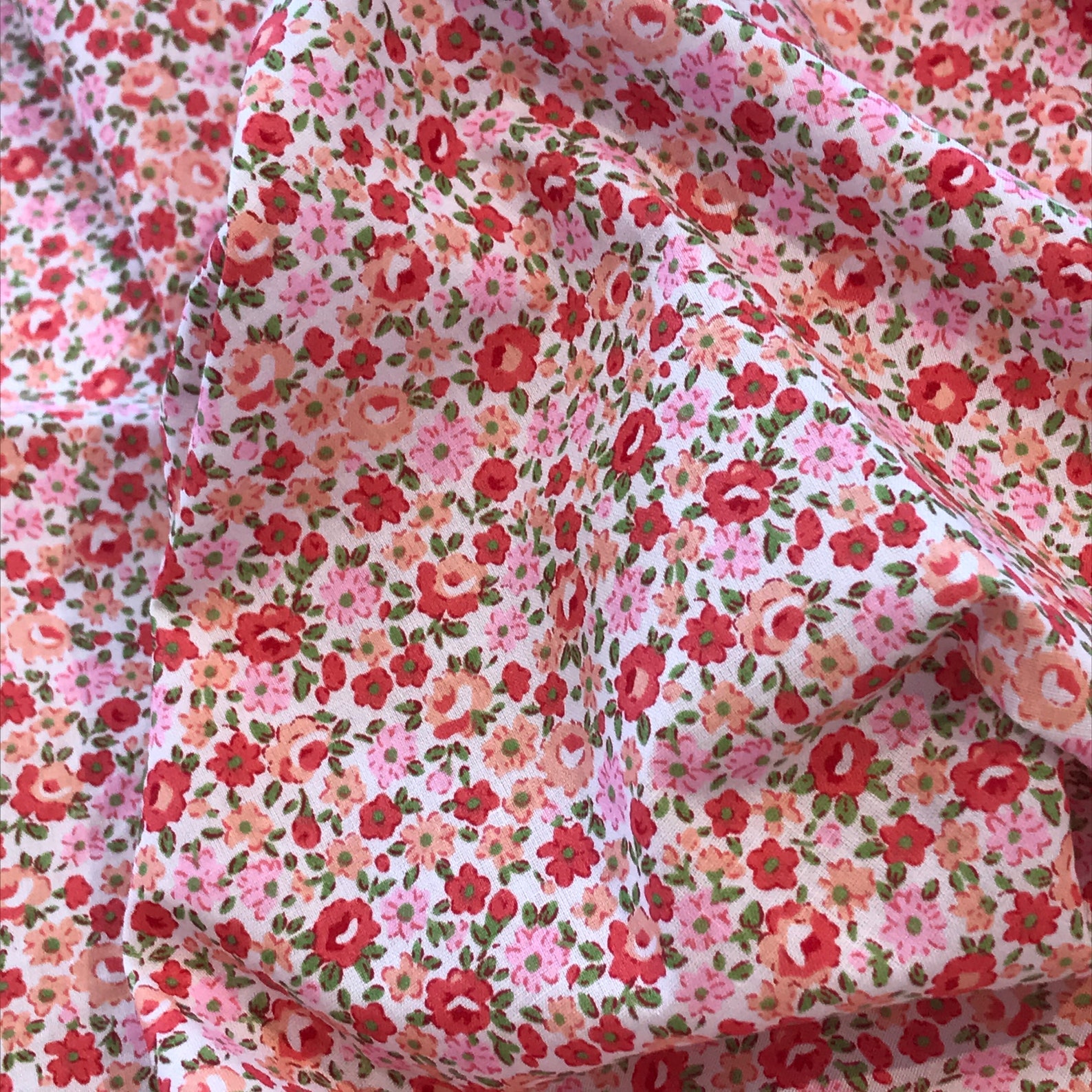 Ditsy fabric / pink and red ditsy floral polycotton fabric | Etsy