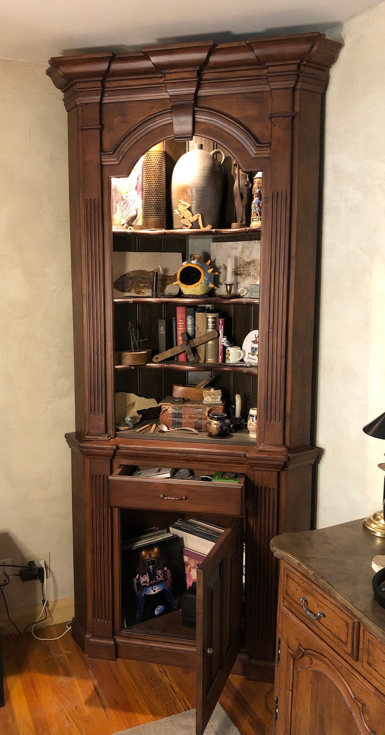 Hand Crafted Distressed Corner Corner Curio Cupboard