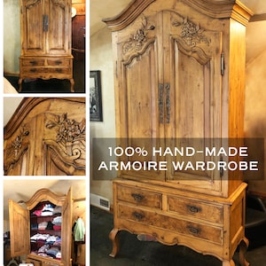 Hand Carved Distressed Armoire Wardrobe
