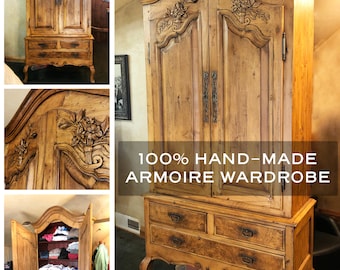 Hand Carved Distressed Armoire Wardrobe