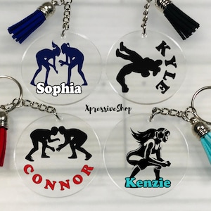 Personalized Wrestling Keychain, Wrestler Keychain, Wrestling Team Gift, Wrestling Bag Tag, Wrestling Name Tag, Wrestling Singlet Keychain