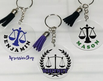 Personalized Attorney Keychain: Law Student Gift, Justice Scale, Gavel, Libra, Law School Grad, Bar Exam Gift, Paralegals & Law Office Staff